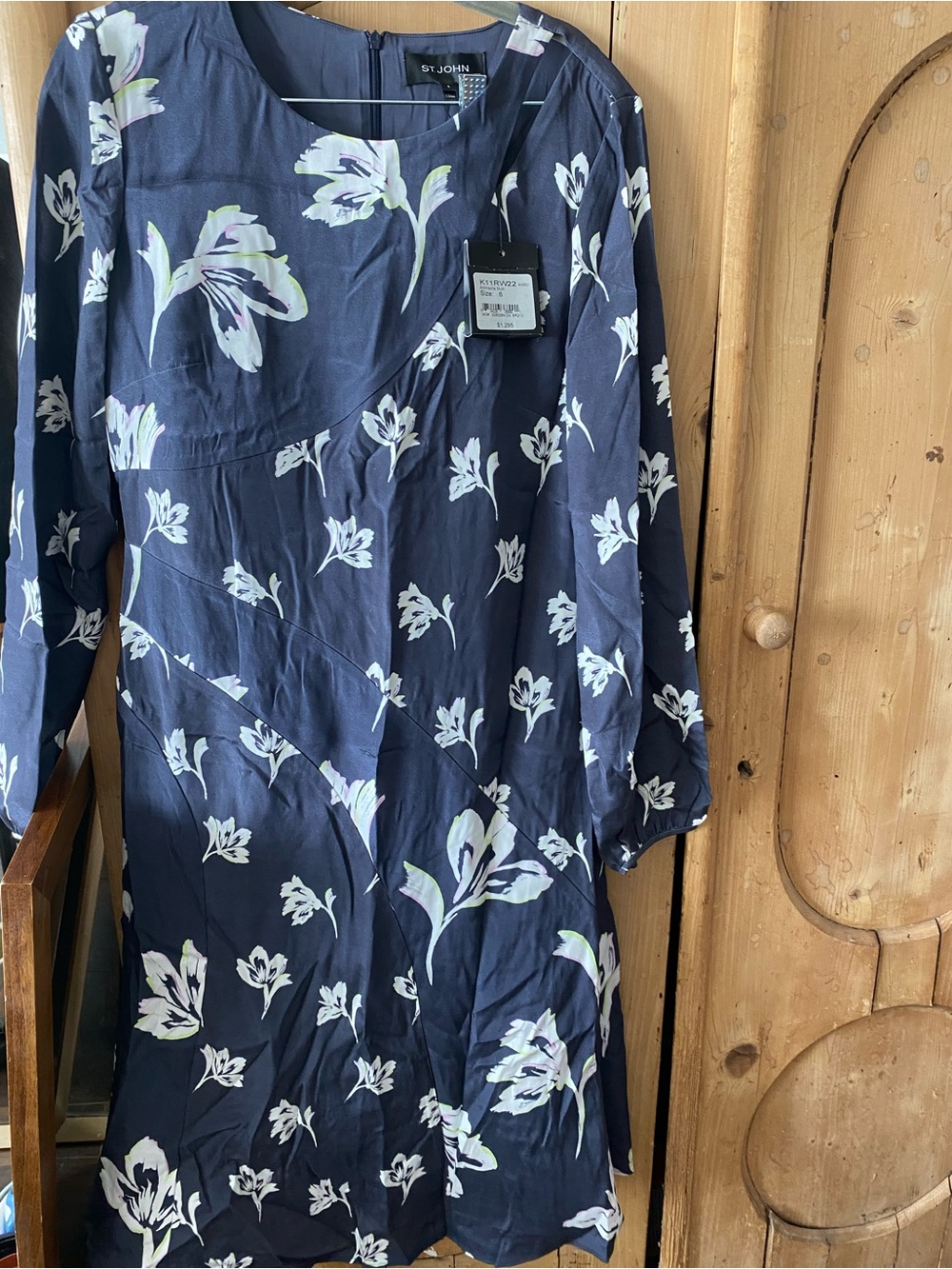 St. John Navy Floral Long-Sleeve Dress